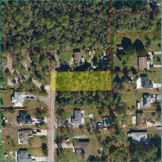 Aerial overview of property's location featuring property boundaries highlighted