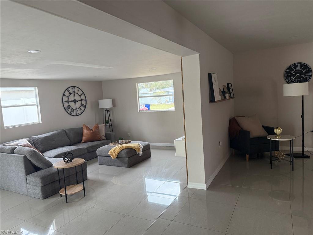View of tiled living room