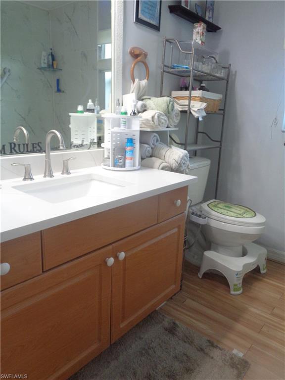 Bathroom with vanity and light wood-style flooring