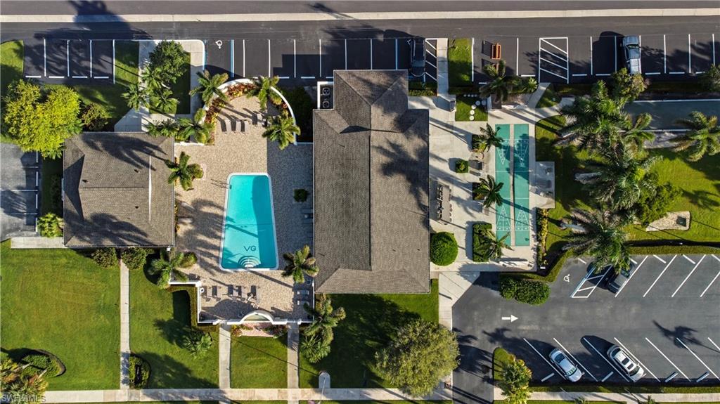 Drone / aerial view of a pool area
