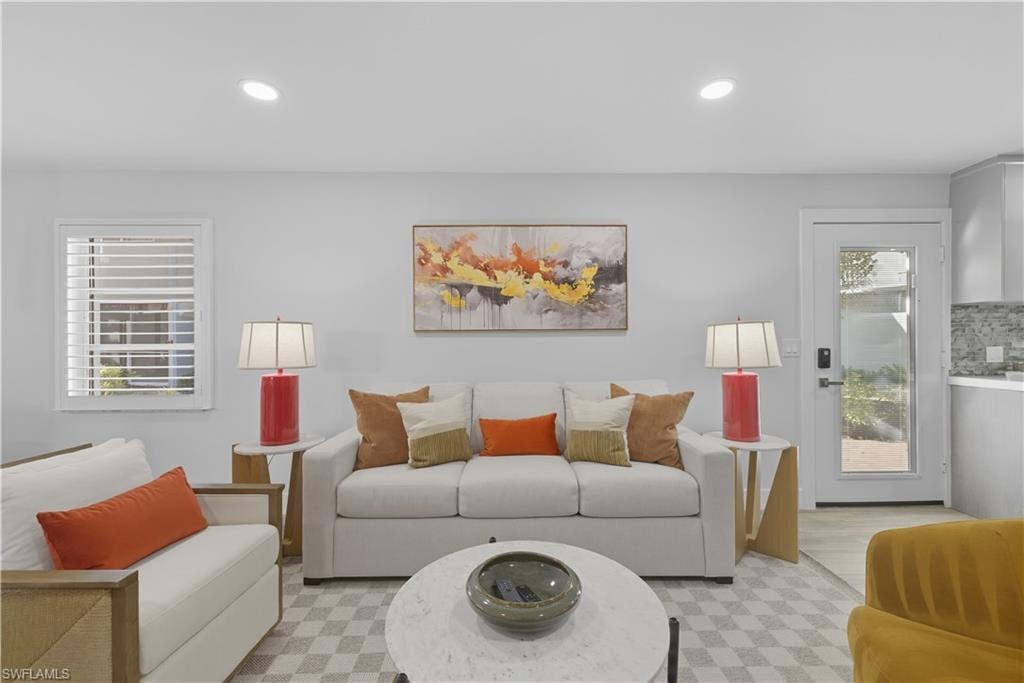 Living area featuring recessed lighting