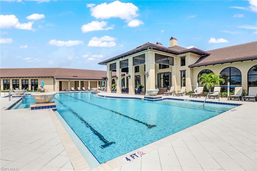 Amenity center swimming pool with deck & patio area
