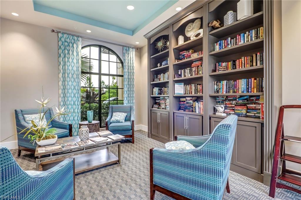 Amenity center library with conversation area