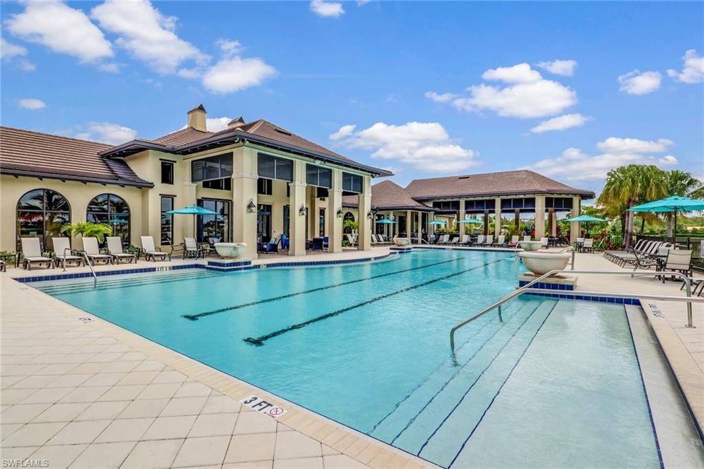 Amenity center swimming pool with deck & patio area