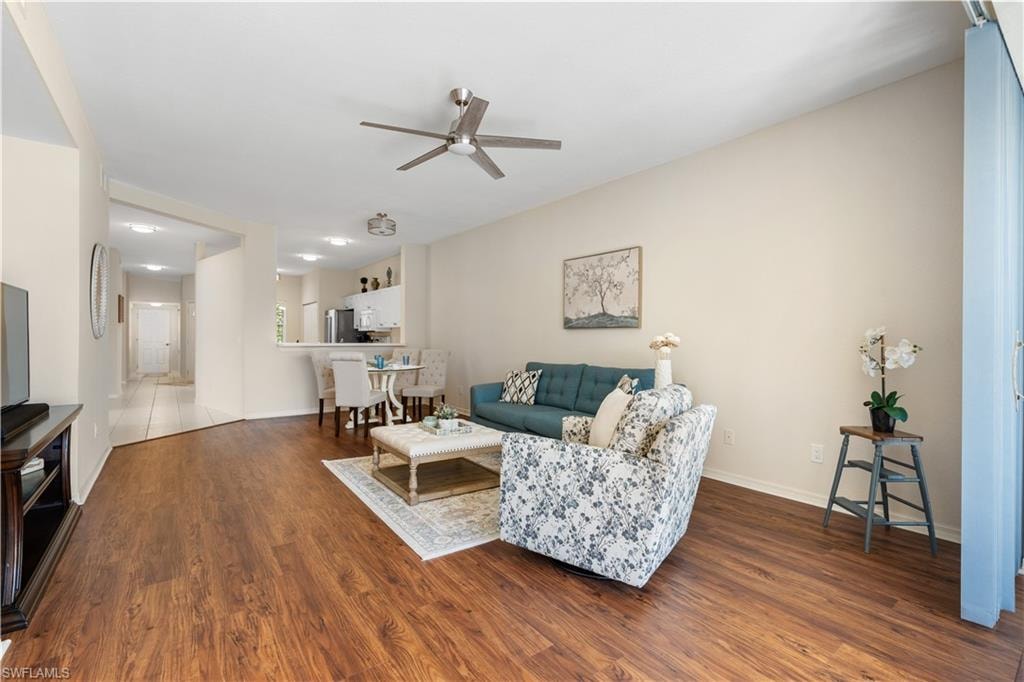Living area with wood finished floors