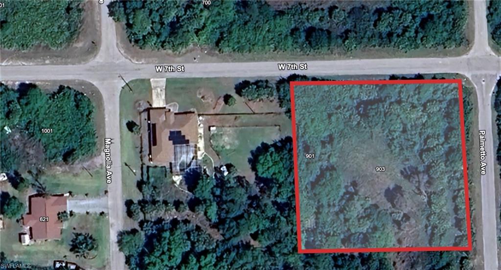 Aerial overview of property's location with property boundaries highlighted