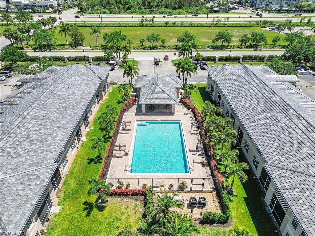 Aerial view of a pool