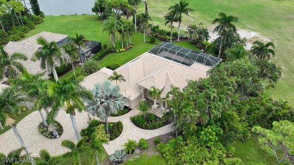 View from above of property with a large body of water