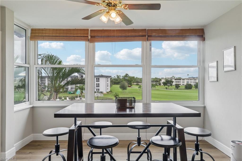 Dining area with view overlooking 3rd green and pool