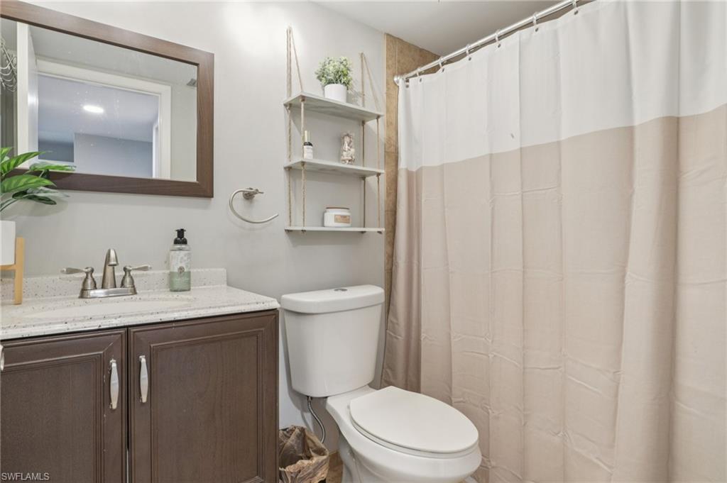Updated ensuite with tile floors and tiled shower