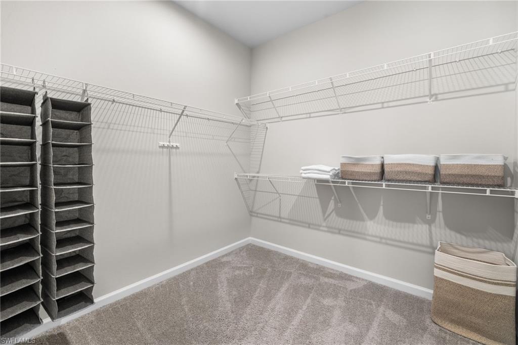 Walk in closet featuring light carpet