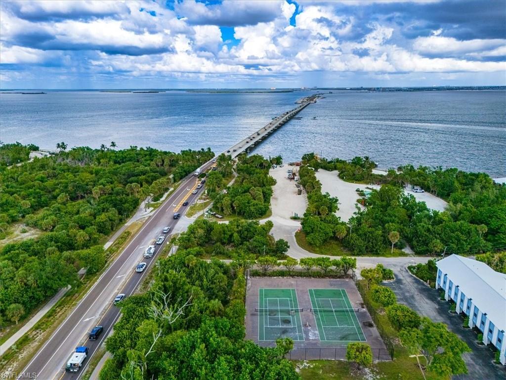 Aerial overview of property's location featuring a notable bridge and a large body of water
