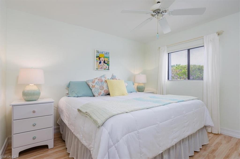 Bedroom featuring light wood finished floors and ceiling fan