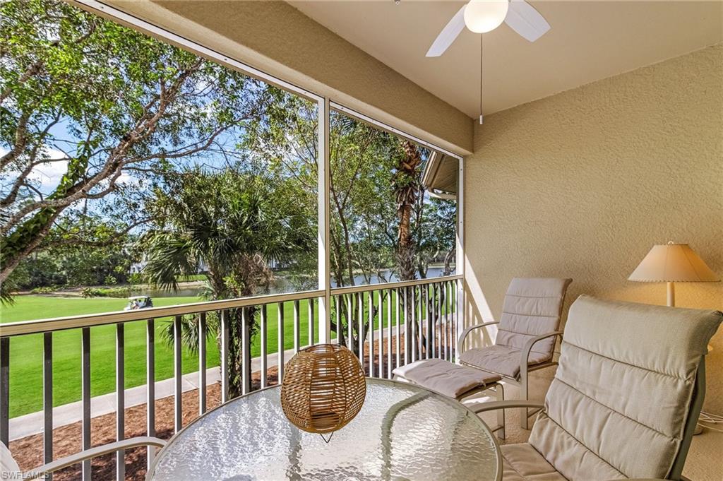 Southern facing screened lanai with stunning views of 4th fairway and pond.