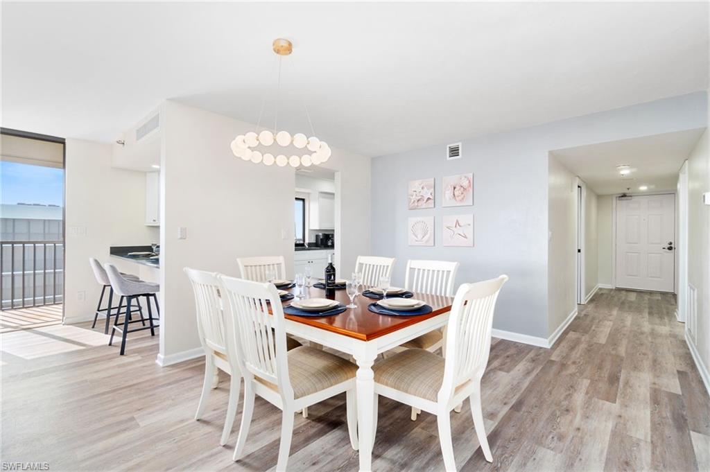 Dining room with light wood-type flooring