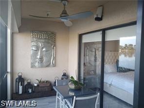 Screened lanai featuring ceiling fan