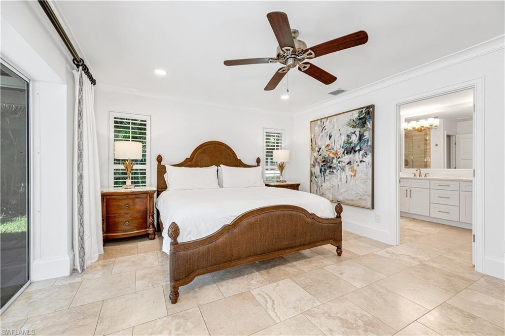 Full bath with vanity, tile walls, recessed lighting, tiled shower, and light tile patterned flooring