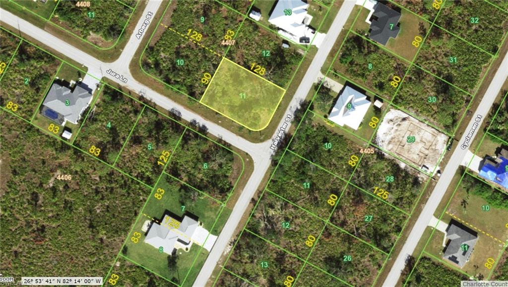 Aerial view of property's location with property boundaries highlighted
