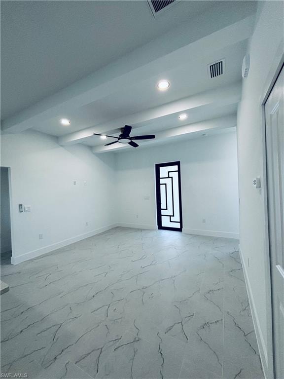 Empty room featuring recessed lighting and ceiling fan
