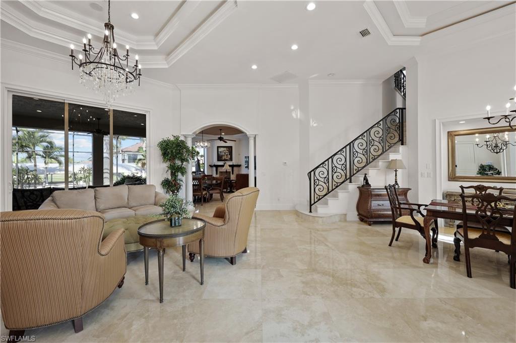 View from entrance foyer, polished marble floor