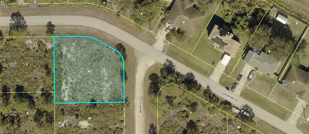 Aerial view of property's location with property parcel outlined