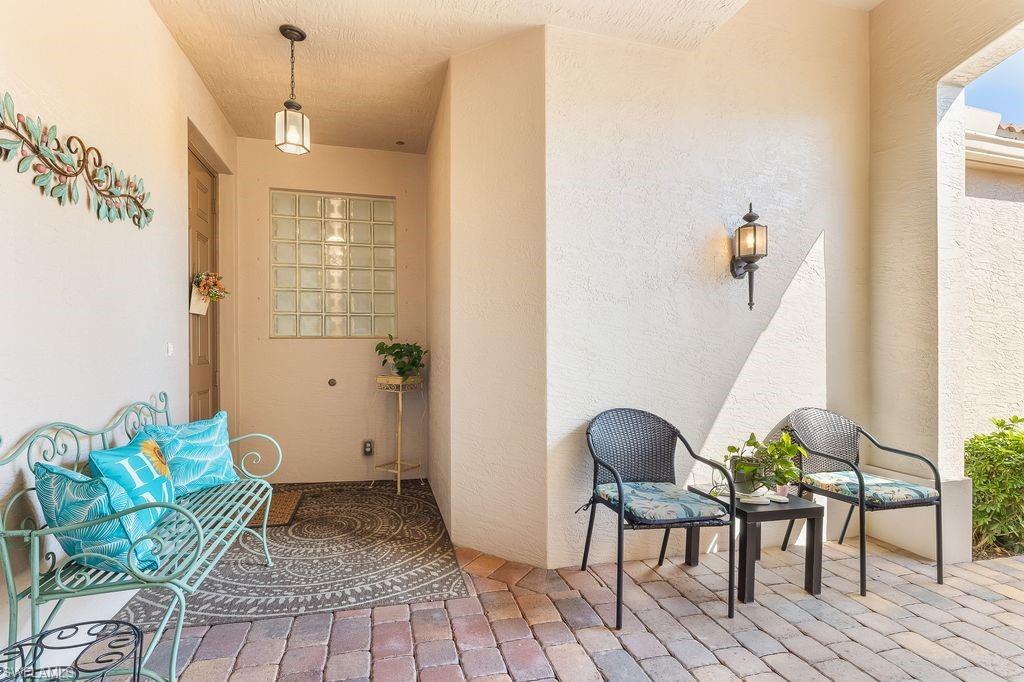 View of covered patio / terrace area leading up to the front entry