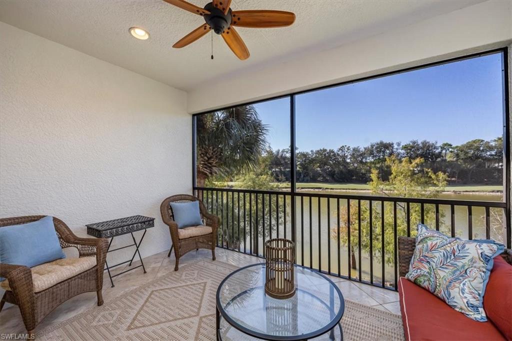 Screened in lanai overlooking pond and golf course