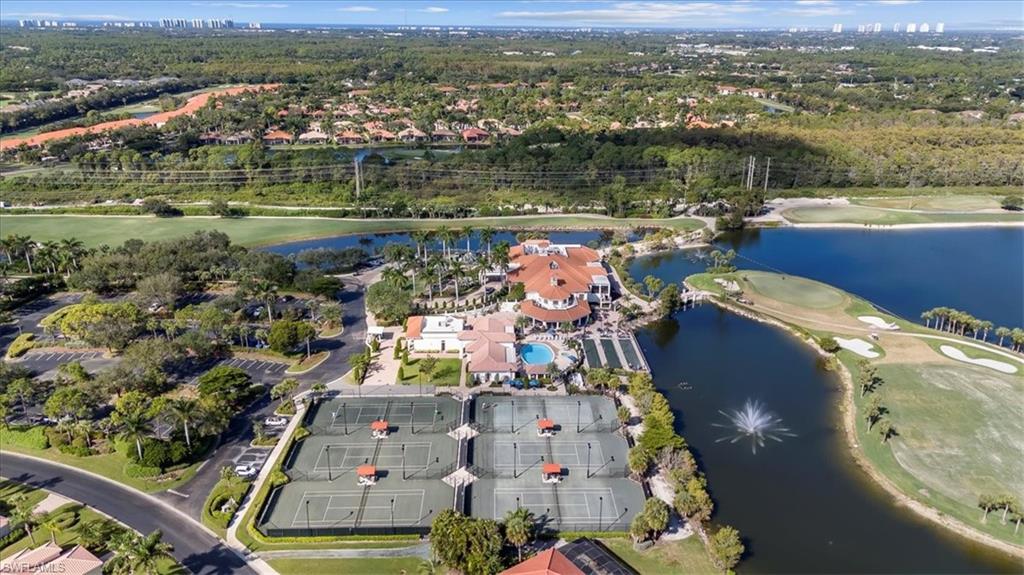 Bird's eye view of a large body of water and a golf course