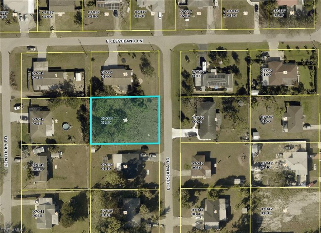 Aerial view of property's location with property parcel outlined