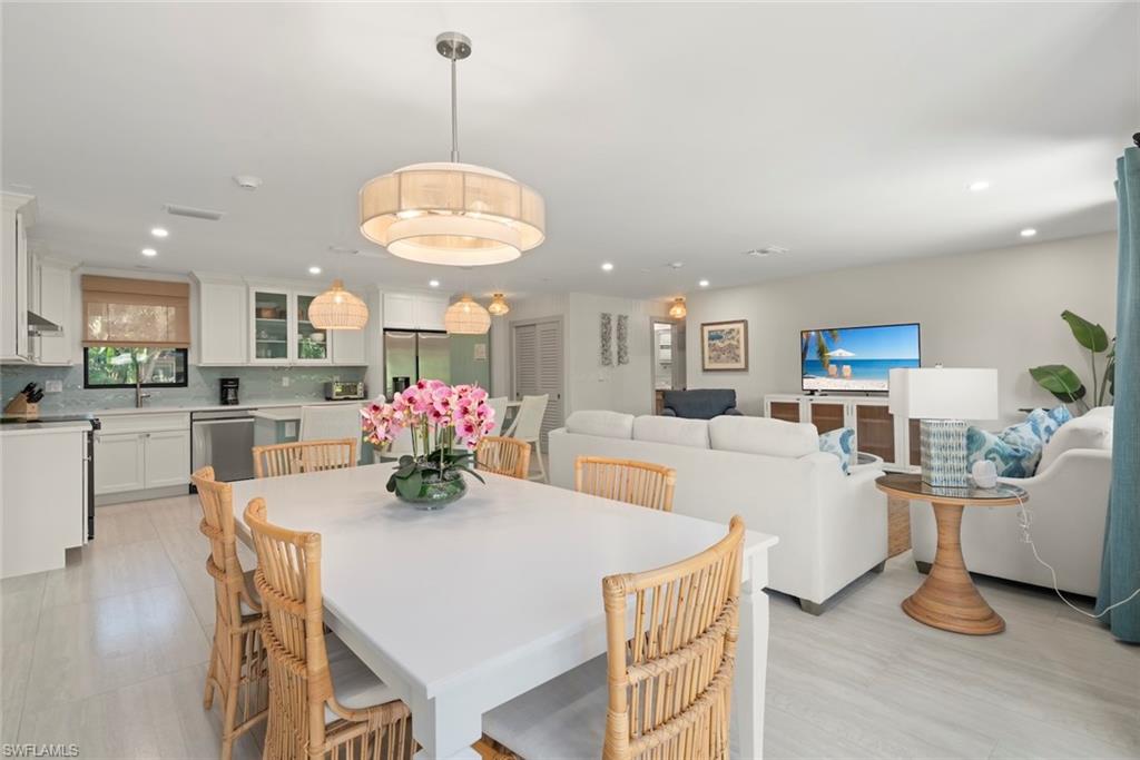 Dining space with recessed lighting