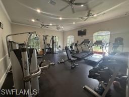 Community Workout area featuring ceiling fan and recessed lighting