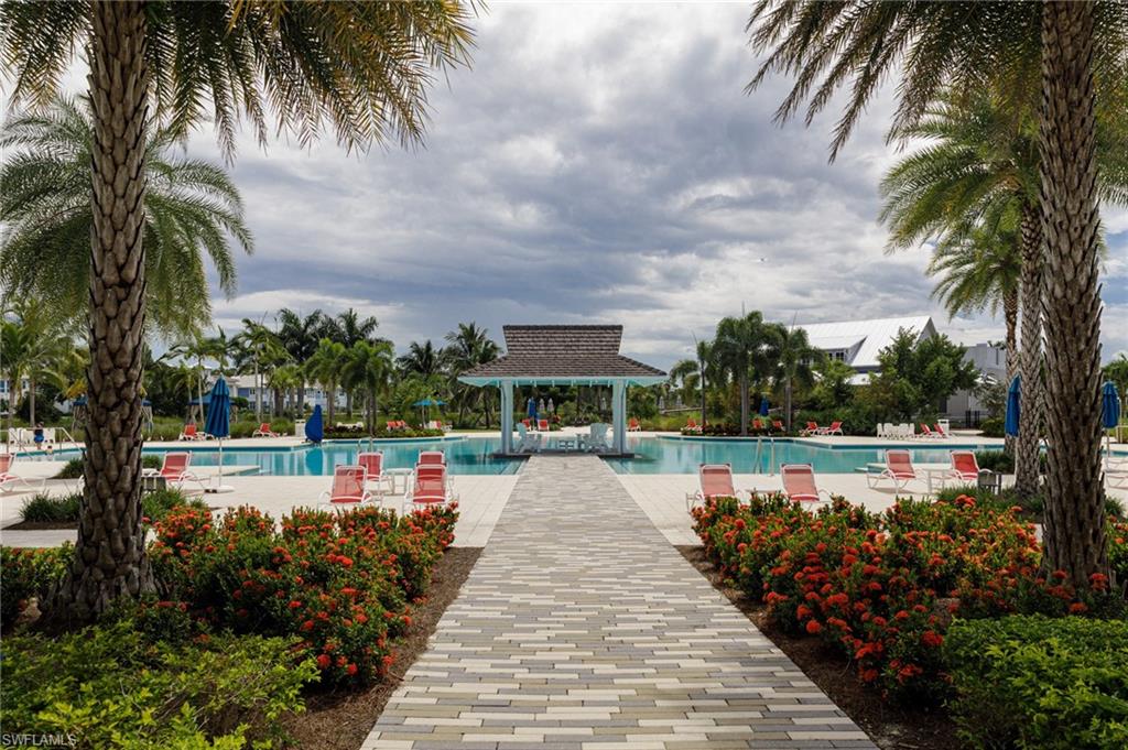 View of swimming pool with a gazebo