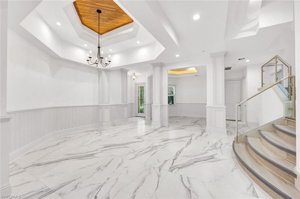 Dining area with view of the front entrance.