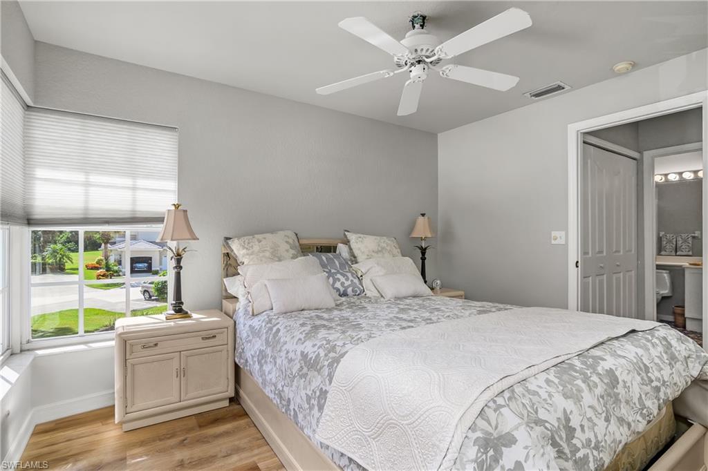 Bedroom featuring light wood-type flooring and a ceiling fan