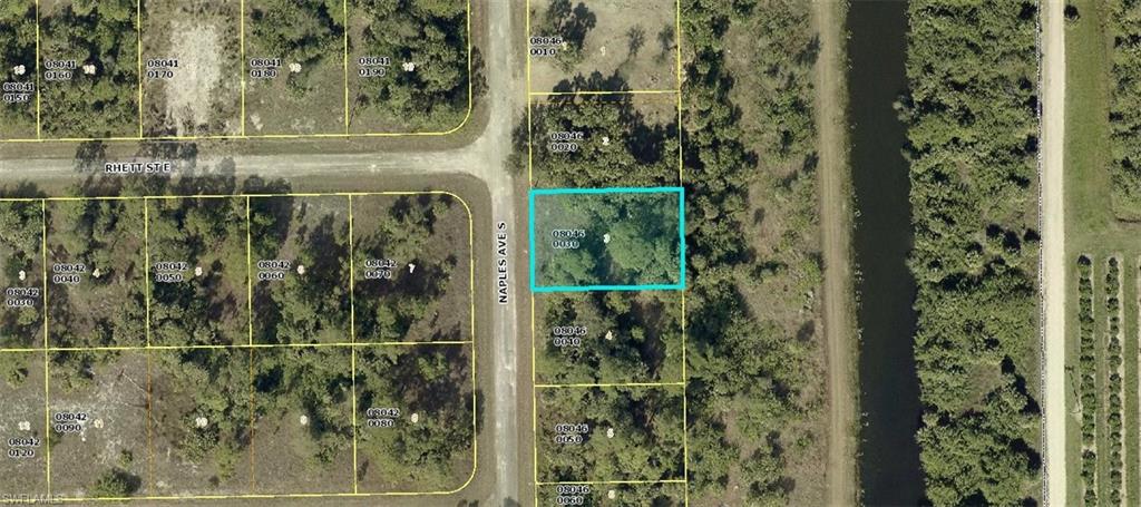 Aerial map of property and surrounding area with property parcel outlined