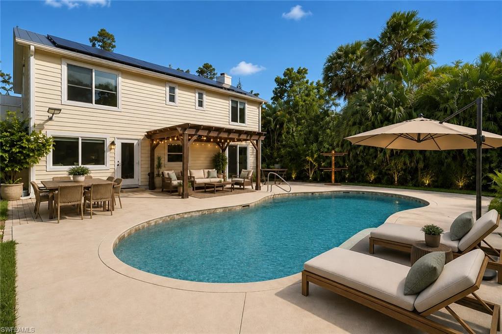 Virtually staged pool/patio area. Great space for entertaining or just relaxing by the pool.