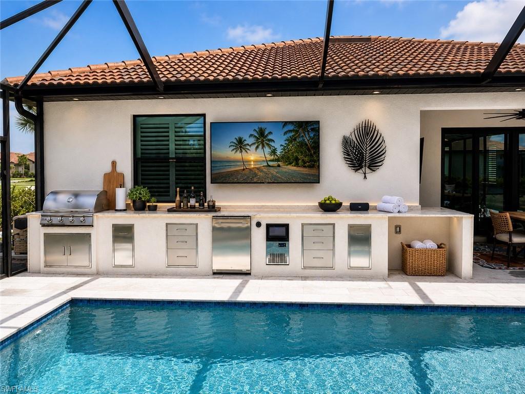 newly added outdoor kitchen, virtually styled