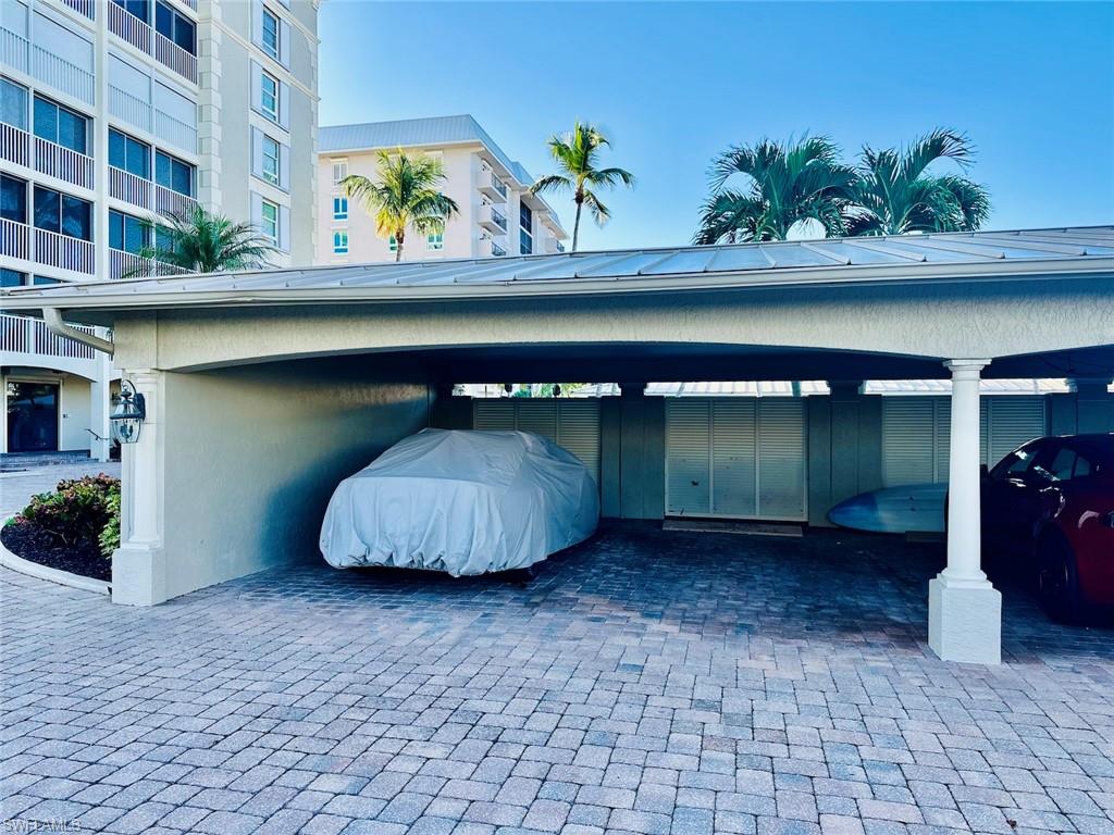View of covered parking lot