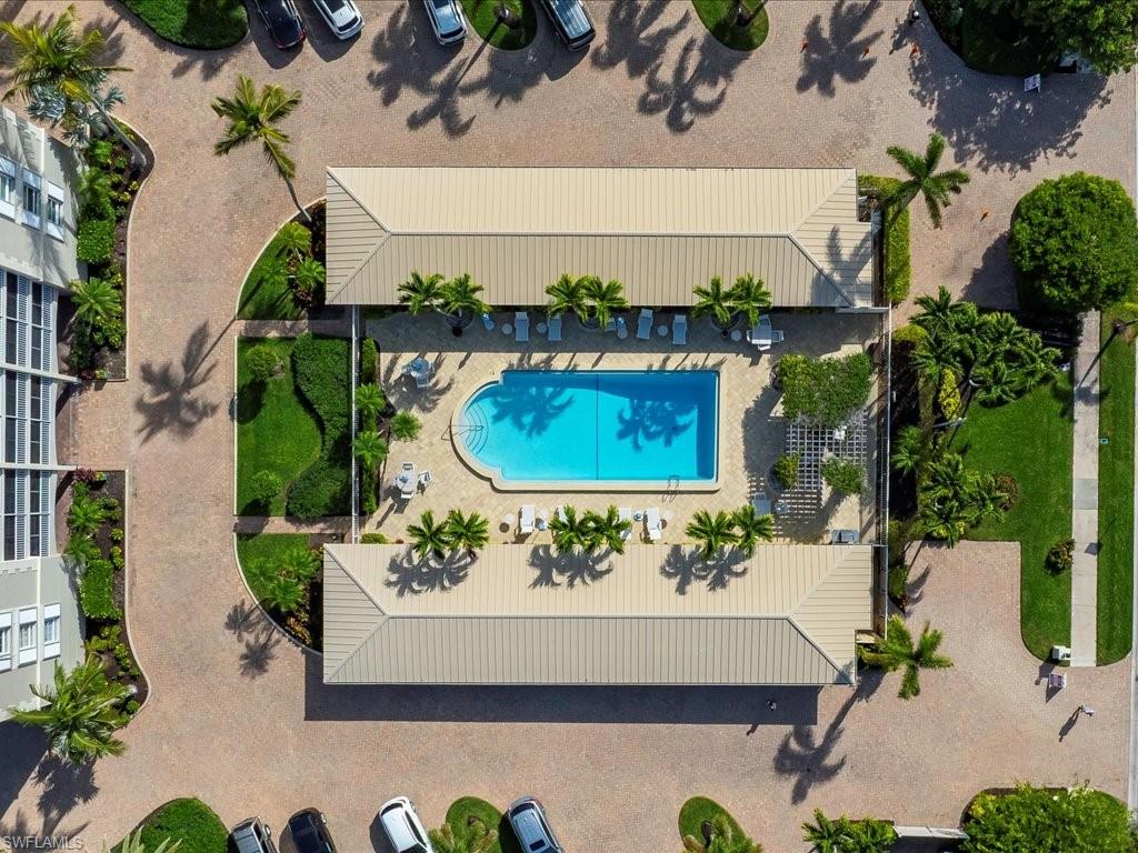 Drone / aerial view of a pool