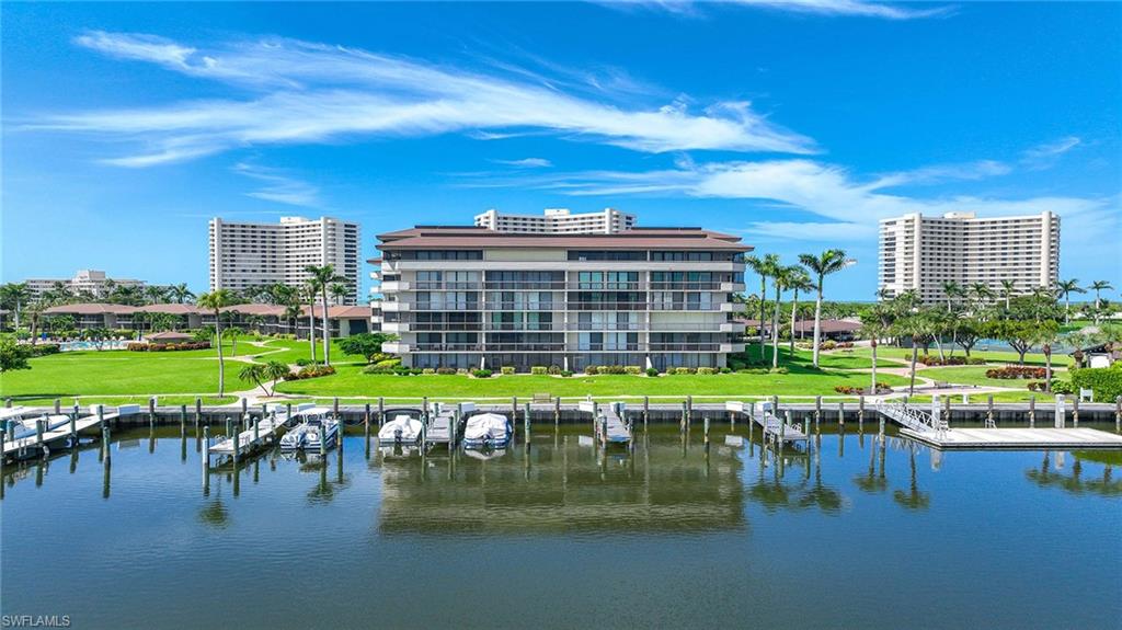 Water view with a boat dock