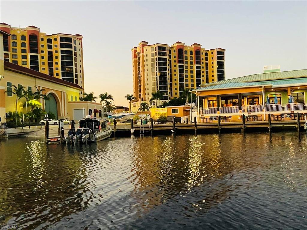 Water view with a dock