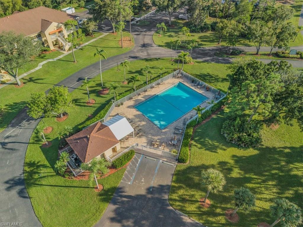 Drone / aerial view of a pool area