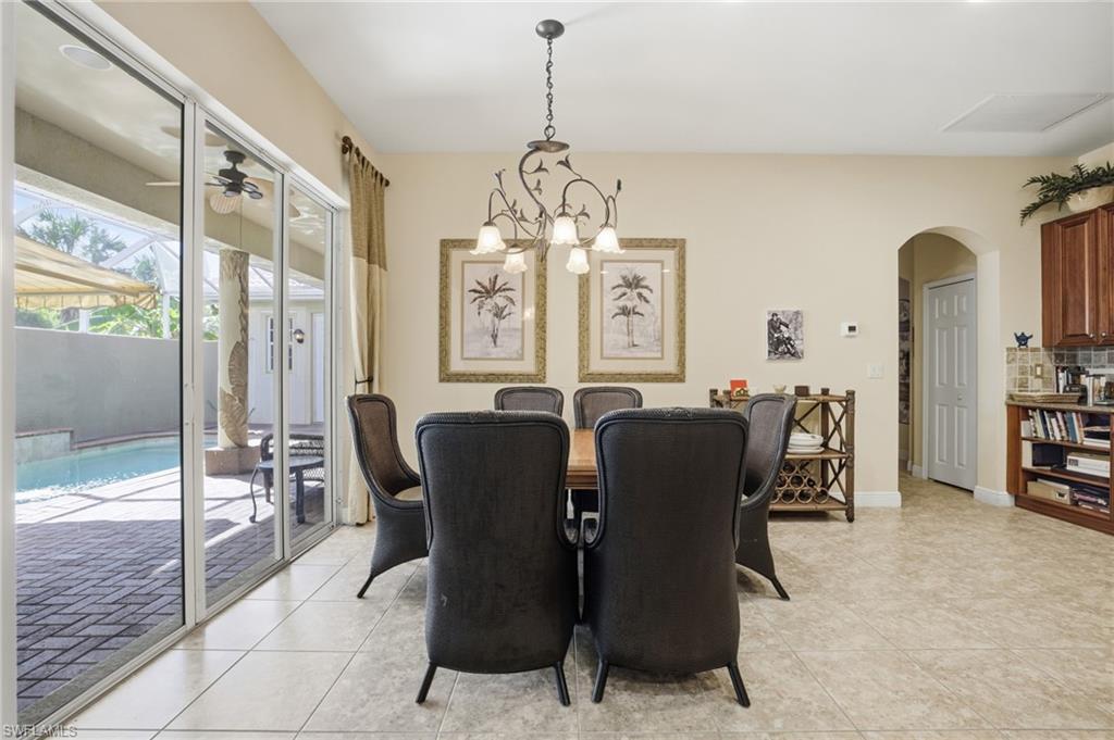 In kitchen dining area overlooking the courtyard