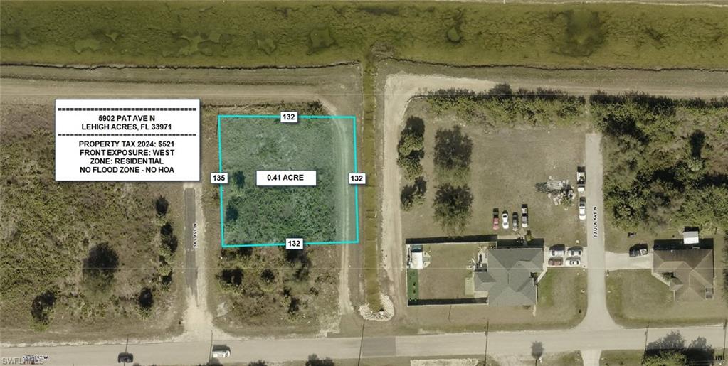 Aerial map of property and surrounding area featuring property boundaries highlighted