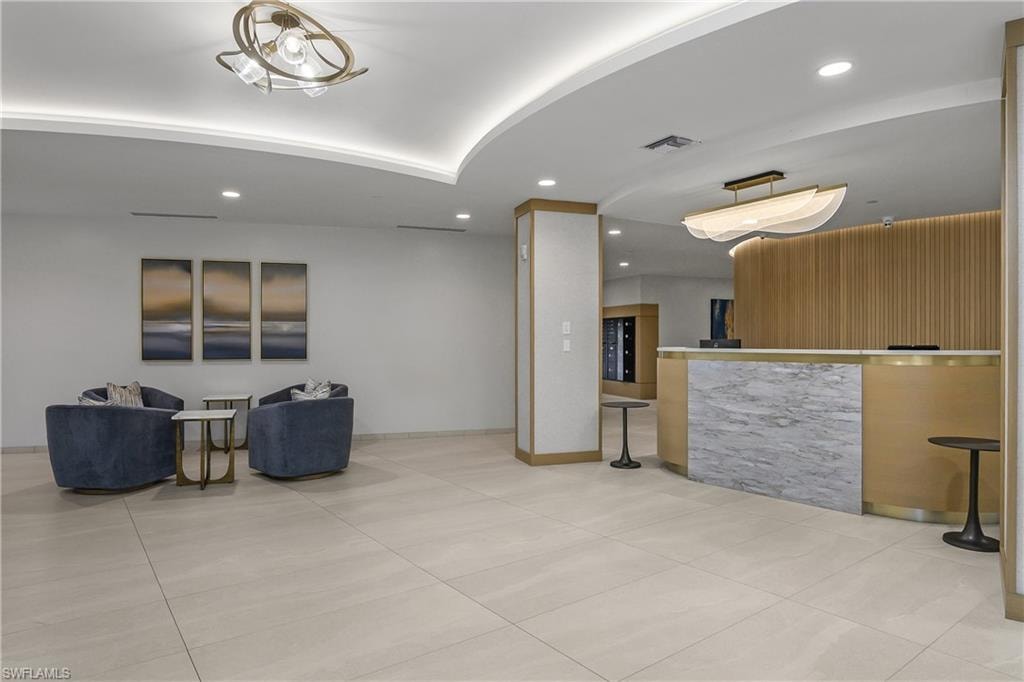 Welcome area featuring recessed lighting