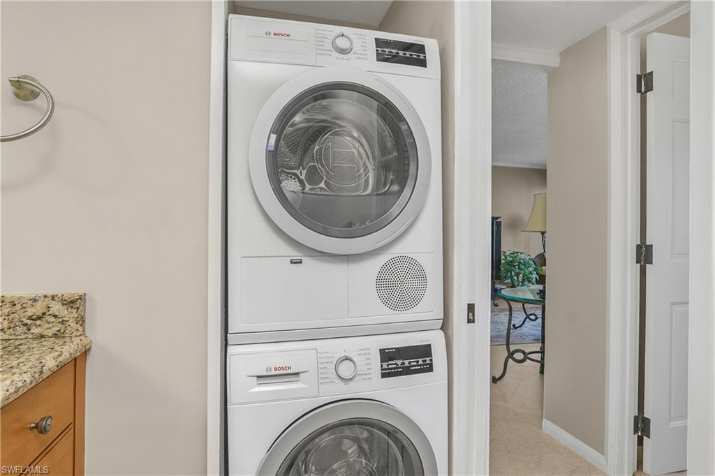 Second bathroom with stacked washer/ dryer