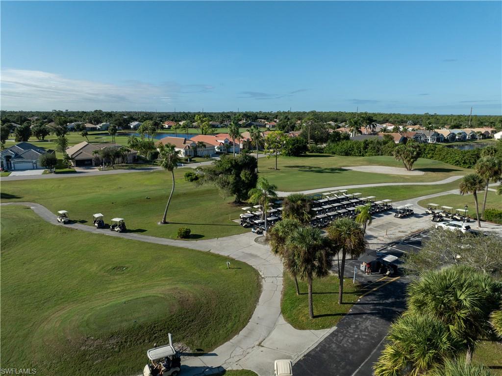 Aerial view of residential area with a golf course