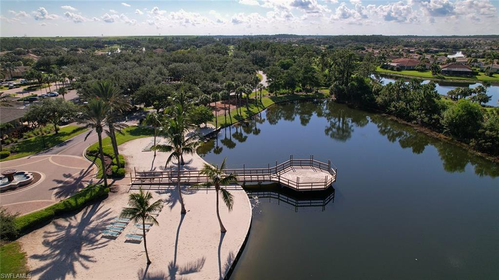 Aerial view of a nearby body of water