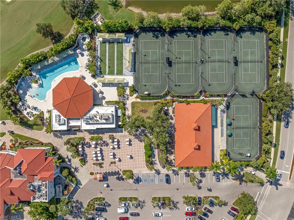 Drone / aerial view of a pool area