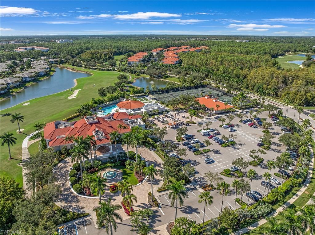 Bird's eye view of a large body of water and a local golf course